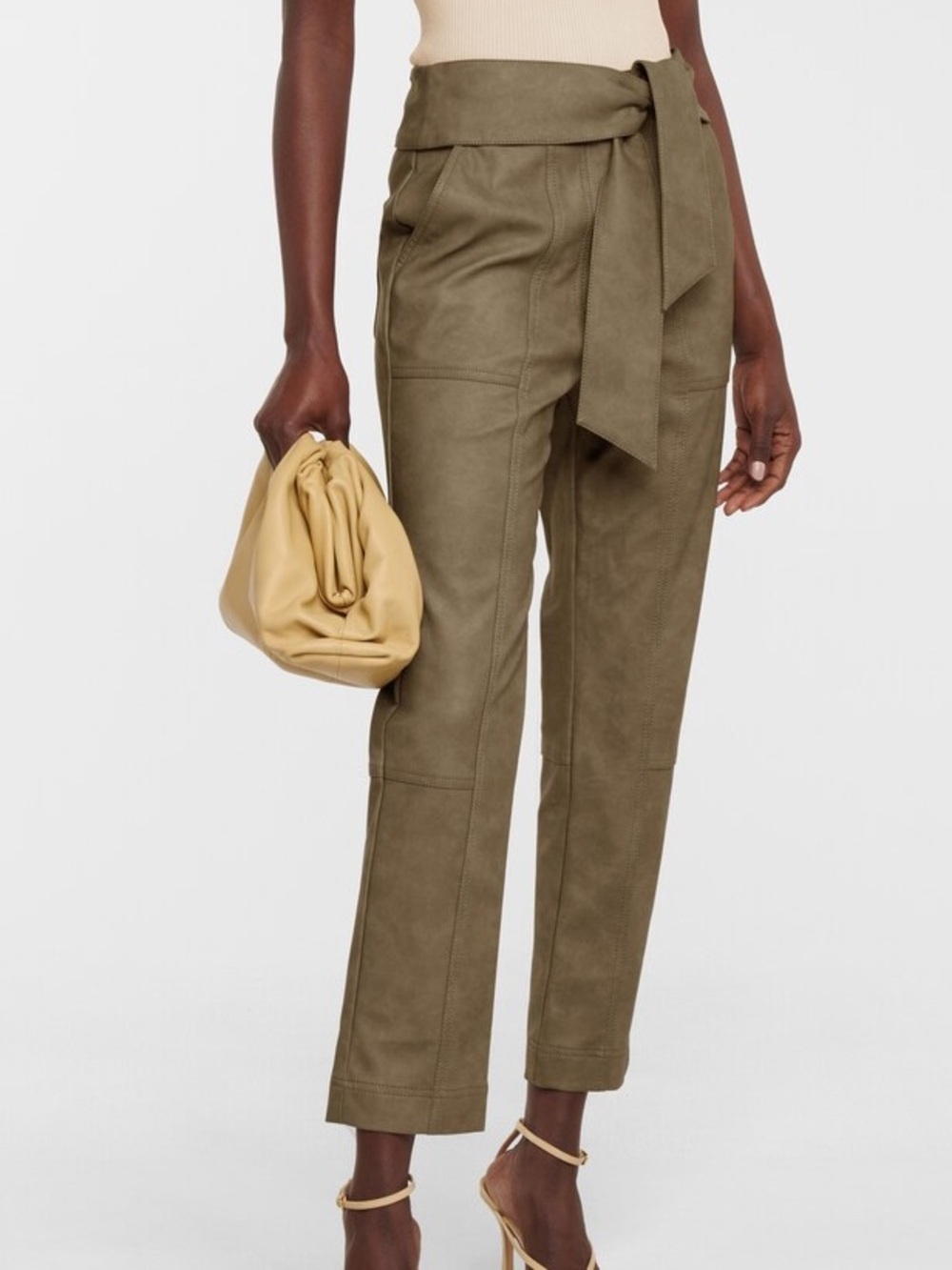 Jonathan Simkhai Tessa Olive Tie-Waist high rise faux leather Cropped Pants 2